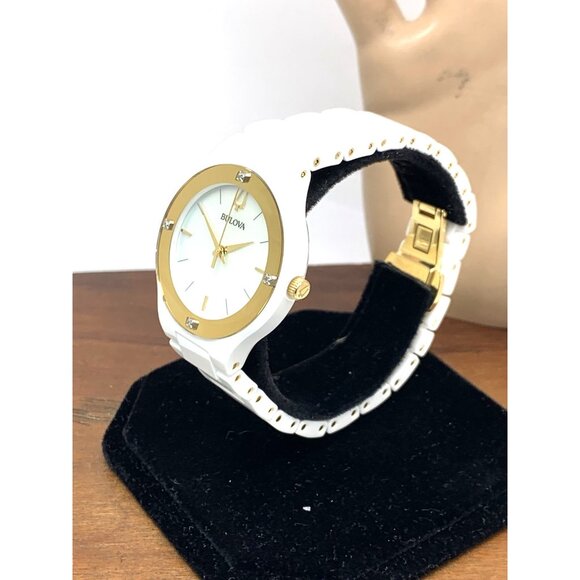 Bulova Women's Watch 98R292 Millennia Quartz Gold White Dial Ceramic Diamond - Picture 2 of 14